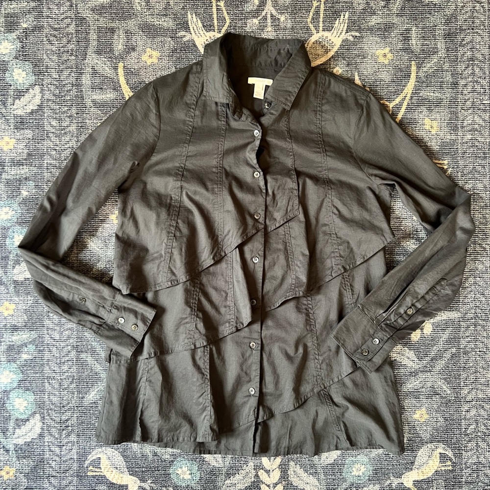 J. Crew ruffle tiered button up lightweight cotton top.